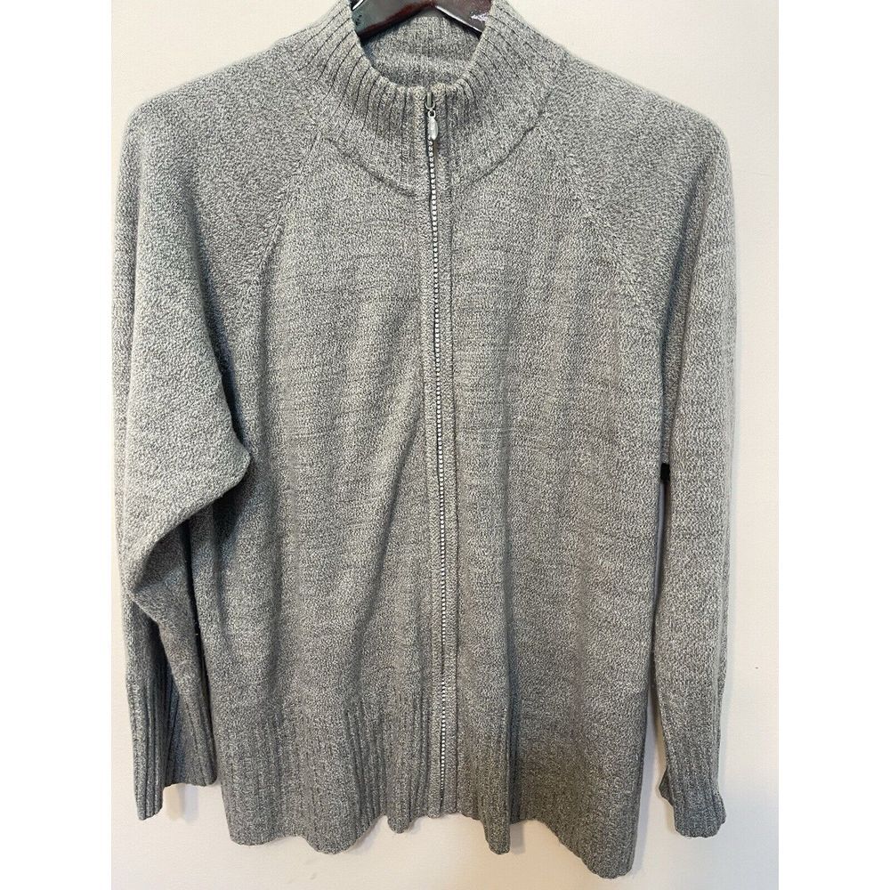 Quacker‎ Factory Women's Full Zip Gray Sweater Rhinestones 2x Long Sleeve